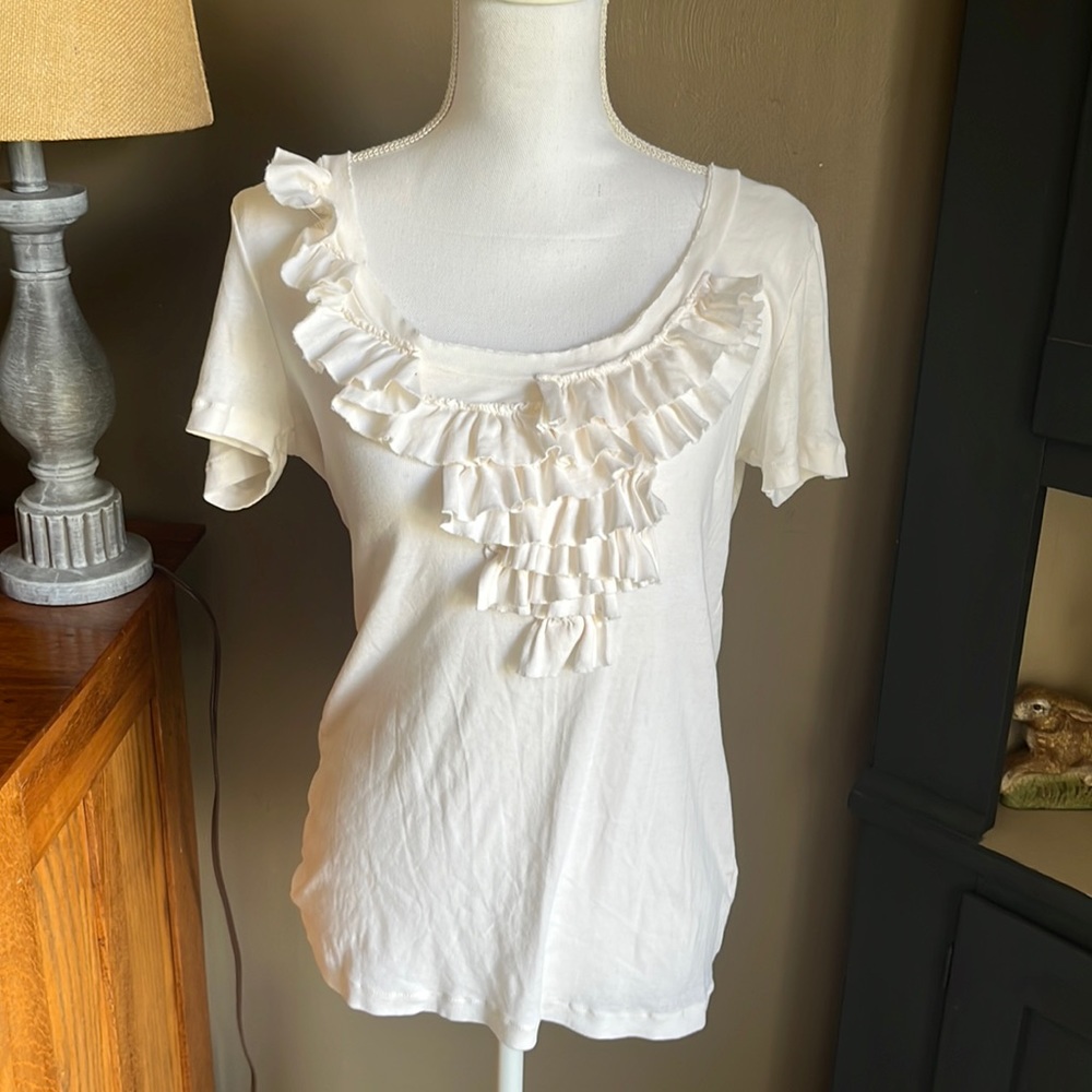 J. Crew ivory ruffle tee